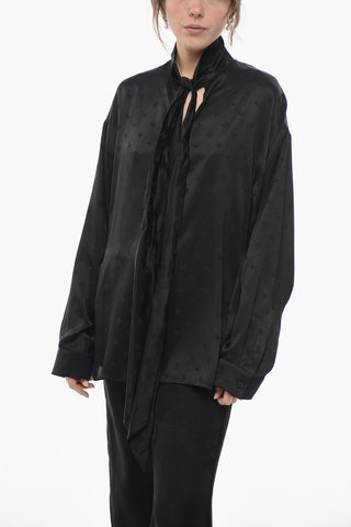Tie Neck Jacquard Satin Blouse