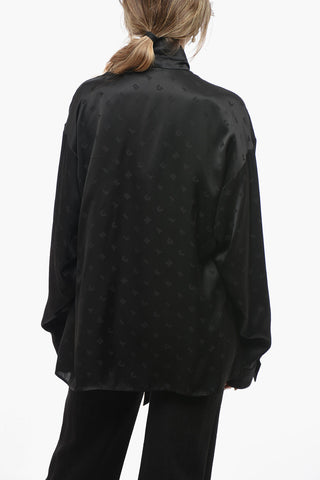 Tie Neck Jacquard Satin Blouse