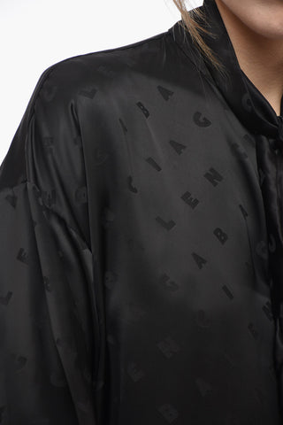 Tie Neck Jacquard Satin Blouse