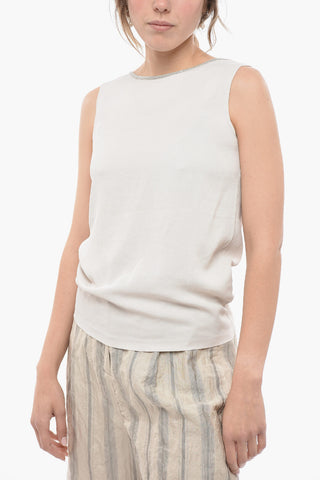 Silk Blend Tank Top with Jeweled Neckline