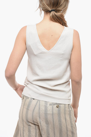 Silk Blend Tank Top with Jeweled Neckline