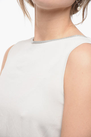 Silk Blend Tank Top with Jeweled Neckline
