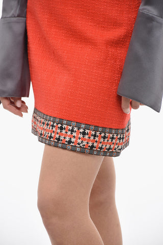 Tweed A-Line Skirt with Patterned Band