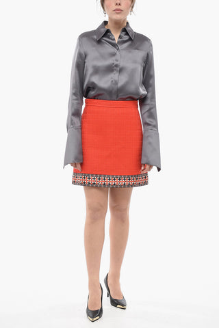 Tweed A-Line Skirt with Patterned Band