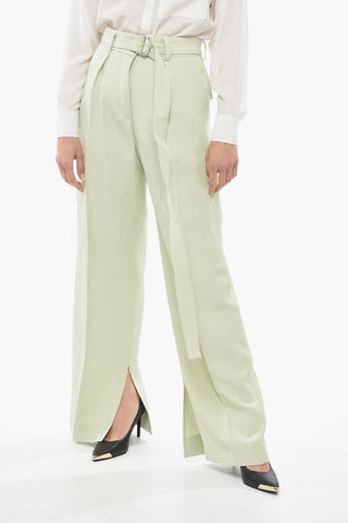 Single-pleated Flax Blend Pants with Belt