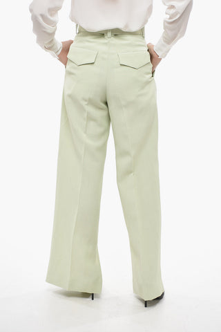 Single-pleated Flax Blend Pants with Belt