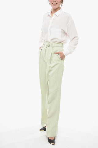 Single-pleated Flax Blend Pants with Belt