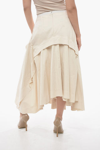 Cotton Canvas ERACLE Midi Skirt with Asymmetric Design