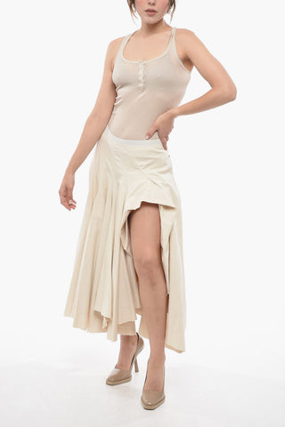 Cotton Canvas ERACLE Midi Skirt with Asymmetric Design