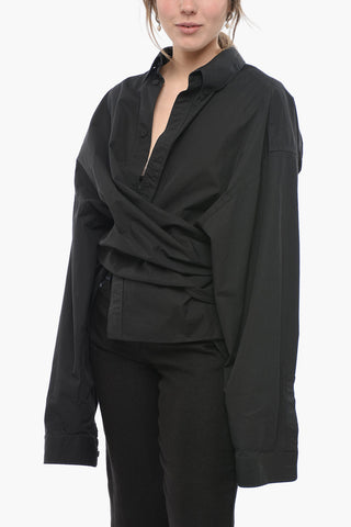 Cotton Wrap Shirt with Button-down Collar