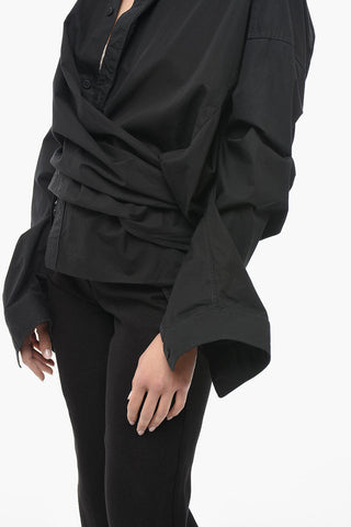 Cotton Wrap Shirt with Button-down Collar