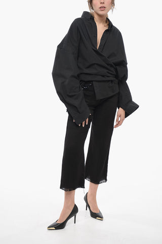 Cotton Wrap Shirt with Button-down Collar
