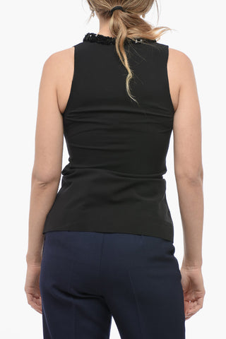 Viscose Blend Tank Top with Sequined Neckline