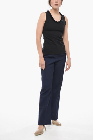 Viscose Blend Tank Top with Sequined Neckline