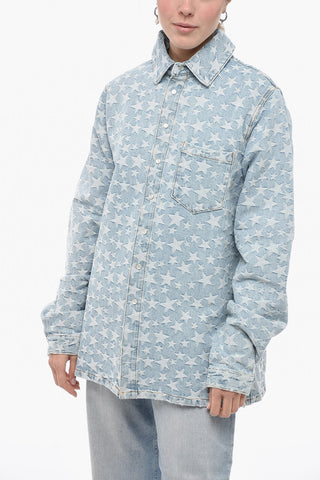 Overshirt in Denim con Stelle All-Over