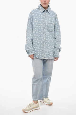 Overshirt in Denim con Stelle All-Over