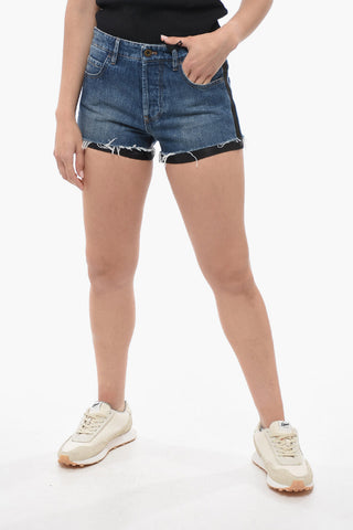 Dark Wash Denim Shorts with Satin Inserts