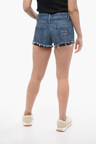 Dark Wash Denim Shorts with Satin Inserts