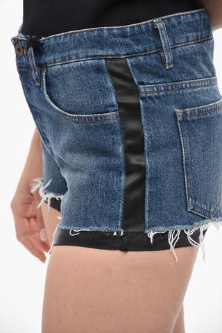Dark Wash Denim Shorts with Satin Inserts