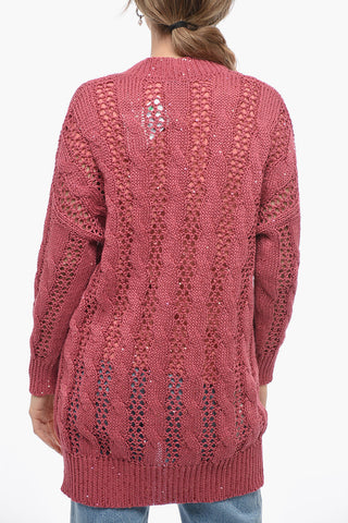 Sequined Flax Blend Crochet Cardigan