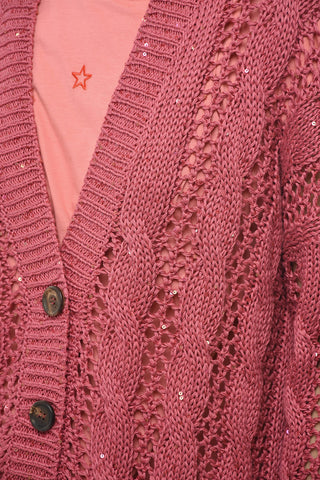 Sequined Flax Blend Crochet Cardigan