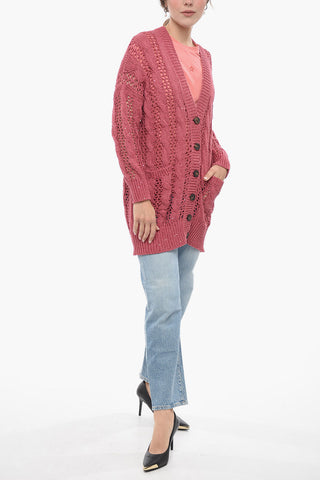 Sequined Flax Blend Crochet Cardigan