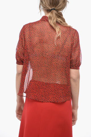 Short-sleeved Silk Chiffon Shirt with Animal Pattern
