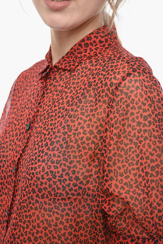 Short-sleeved Silk Chiffon Shirt with Animal Pattern