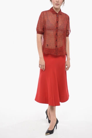 Short-sleeved Silk Chiffon Shirt with Animal Pattern
