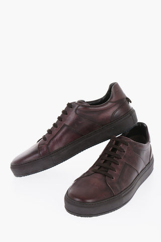 Lived-in Effect Leather Low-top Sneakers