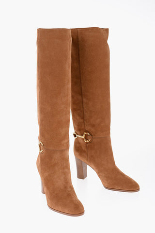 Knee-high Suede Boots with Metal Clamp 9cm
