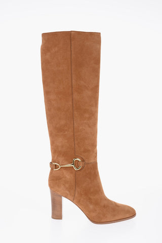 Knee-high Suede Boots with Metal Clamp 9cm