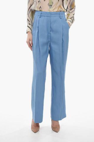 Pantaloni Baggy Fit a Doppia Pince e a Vita Alta