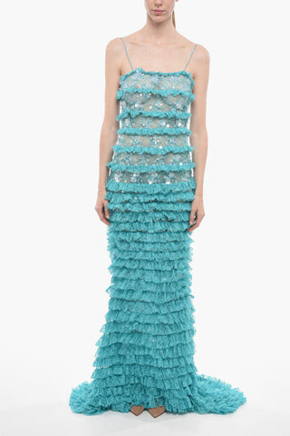 Maxidress in Pizzo Ruffle con Paillettes