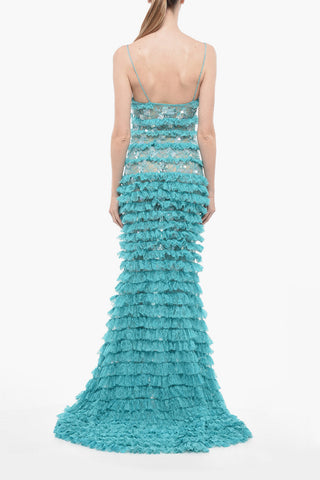 Maxidress in Pizzo Ruffle con Paillettes