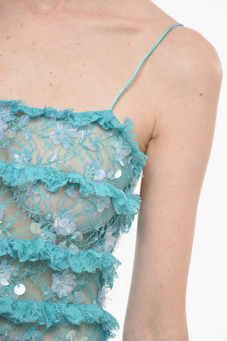 Maxidress in Pizzo Ruffle con Paillettes