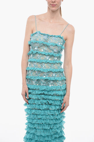 Maxidress in Pizzo Ruffle con Paillettes