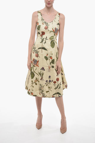 Cotton Flred Midi Dress with Floral Motif