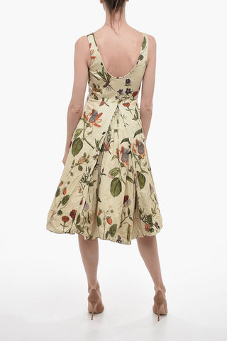 Cotton Flred Midi Dress with Floral Motif