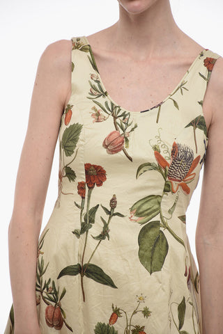 Cotton Flred Midi Dress with Floral Motif