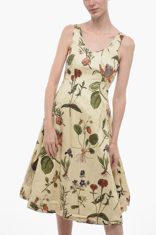 Cotton Flred Midi Dress with Floral Motif
