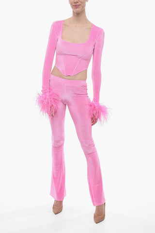 Pantaloni Boot Cut in Ciniglia con Logo Laterale