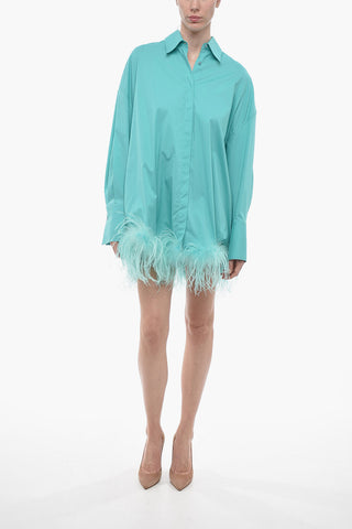 Cotton Shirt Dress with Ostrich Feathered Bottom