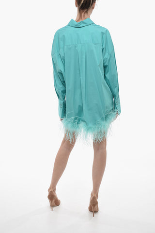 Cotton Shirt Dress with Ostrich Feathered Bottom