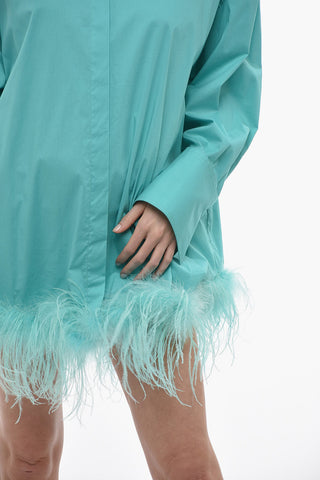 Cotton Shirt Dress with Ostrich Feathered Bottom