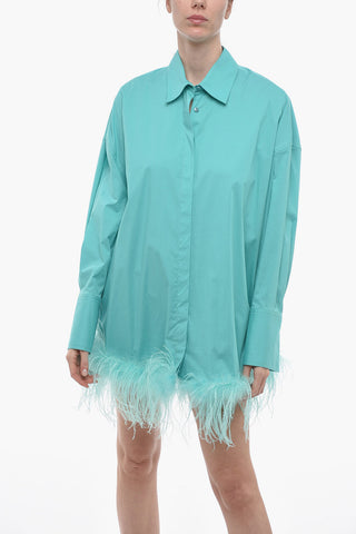 Cotton Shirt Dress with Ostrich Feathered Bottom
