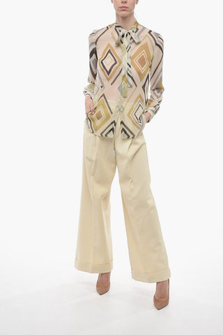 Camicia Tie Neck in Seta con Motivo Geometrico