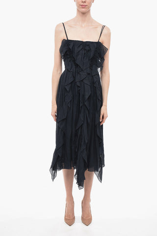 Abito Midi in Ramie Ruffle con Zip Posteriore
