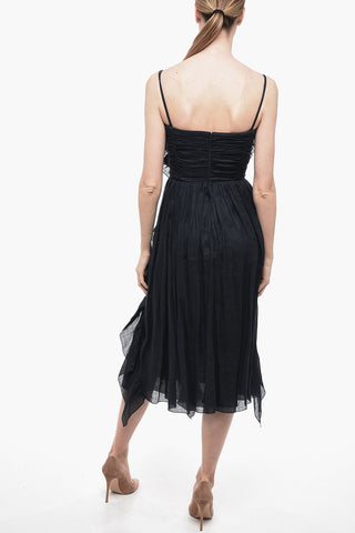 Abito Midi in Ramie Ruffle con Zip Posteriore