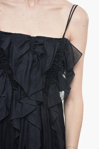 Abito Midi in Ramie Ruffle con Zip Posteriore